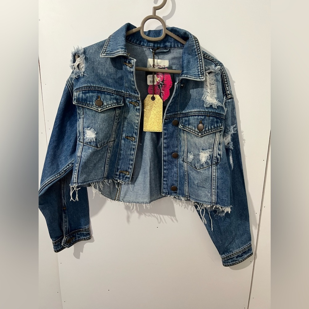 Vibrant Miu cropped Jean jacket 100% cotton
